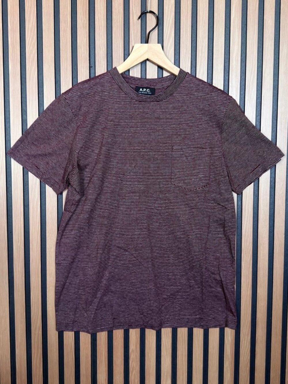 A.P.C. T Shirt Medium Men’s Red Striped Short Sleeve 100% Cotton Pocket Tee